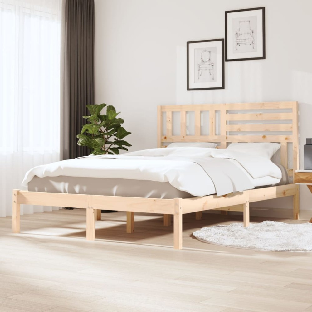 vidaXL Cadru de pat dublu, 135x190 cm, lemn masiv de pin