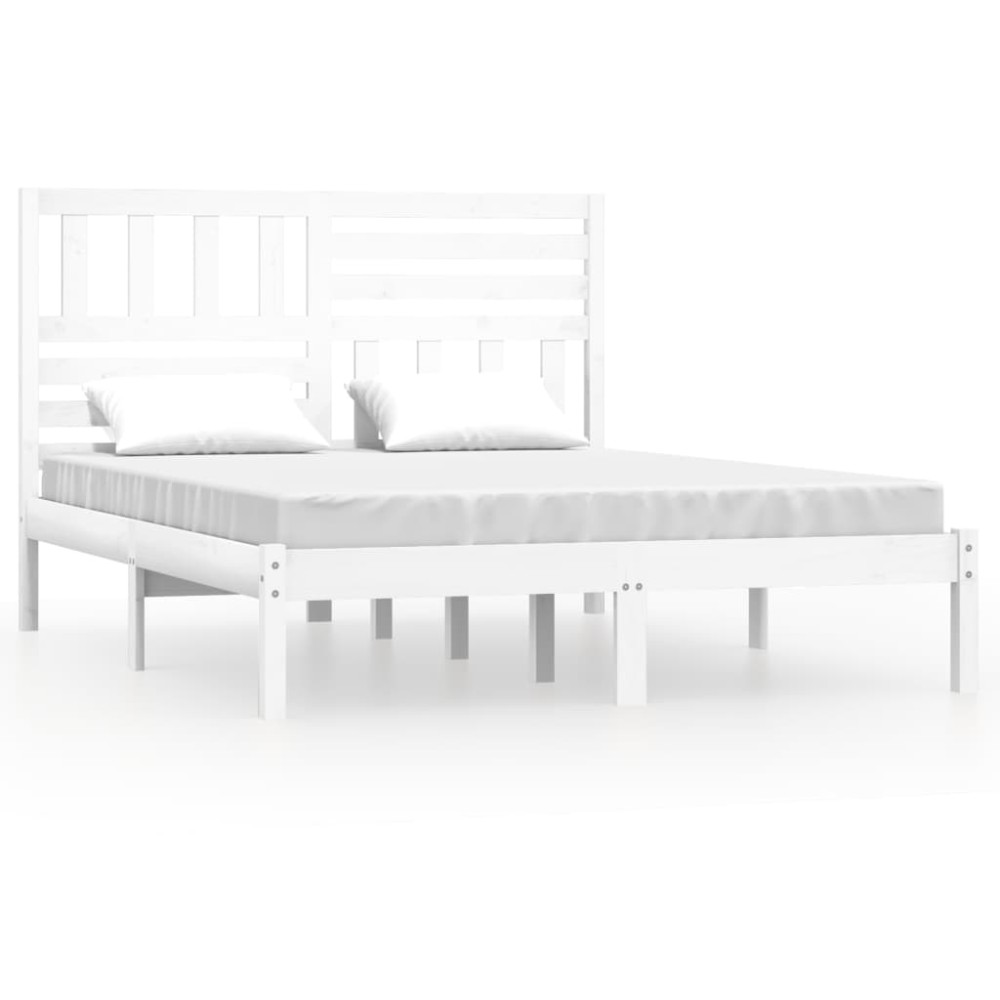 vidaXL Cadru de pat fără saltea, alb, 150x200 cm, lemn masiv pin