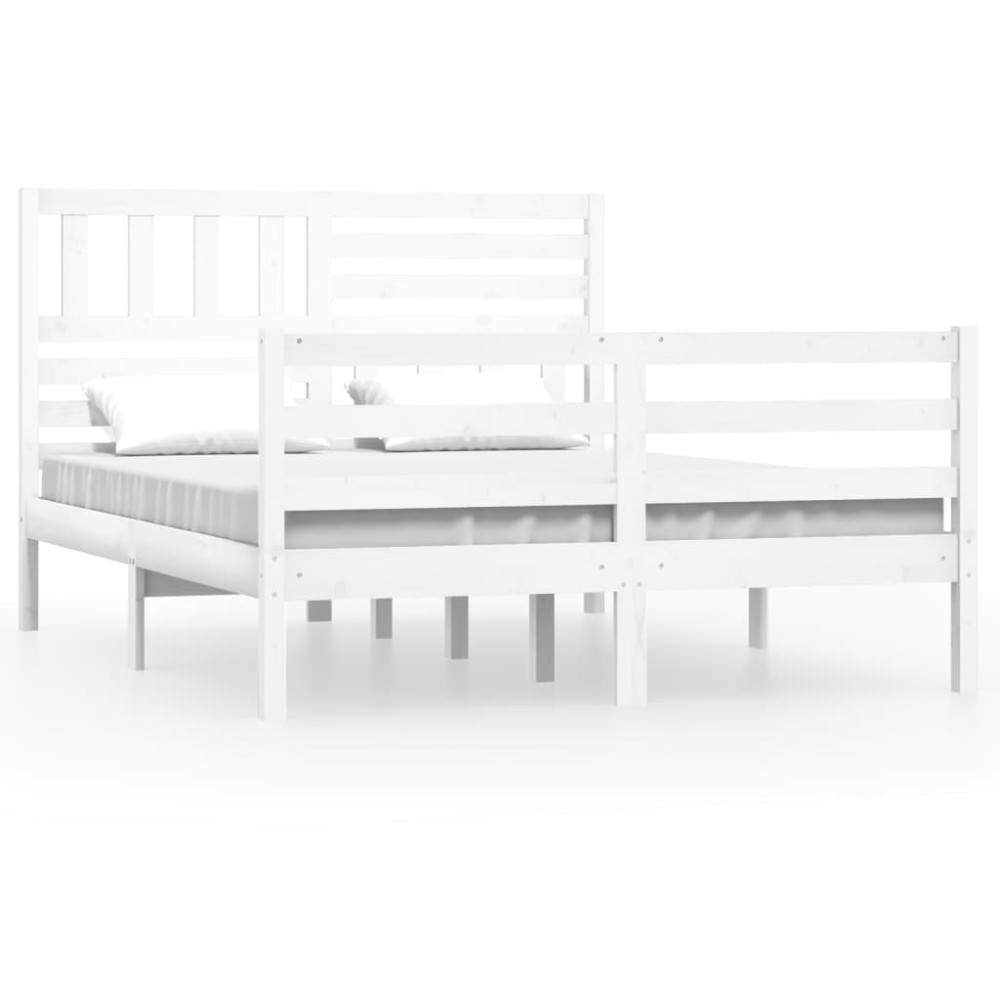 vidaXL Cadru de pat King Size, alb, 150x200 cm, lemn masiv