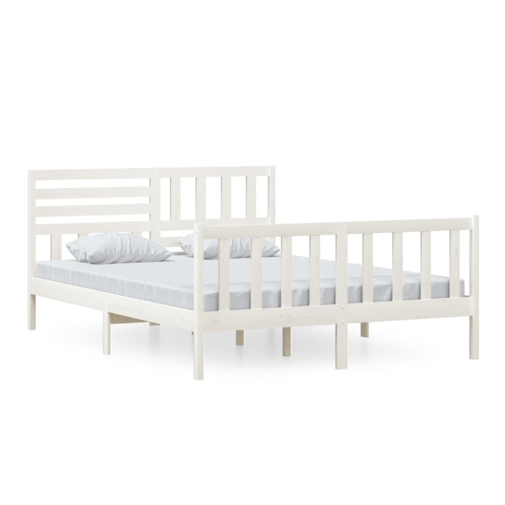 vidaXL Cadru de pat King Size, alb, 150x200 cm, lemn masiv