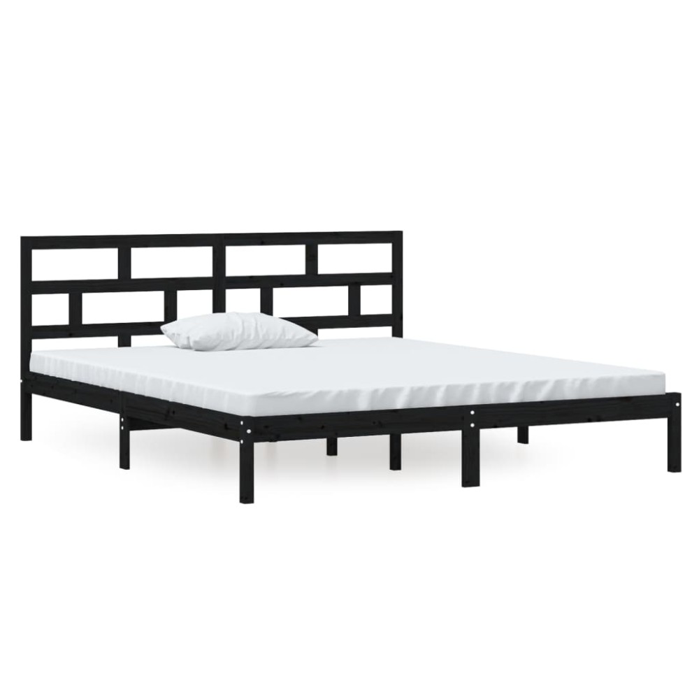 vidaXL Cadru de pat dublu, negru, 135x190 cm, lemn masiv