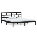vidaXL Cadru de pat dublu, negru, 135x190 cm, lemn masiv vidaXL Cadru de pat dublu, negru, 135x190 cm, lemn masiv