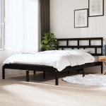 vidaXL Cadru de pat dublu, negru, 135x190 cm, lemn masiv vidaXL Cadru de pat dublu, negru, 135x190 cm, lemn masiv