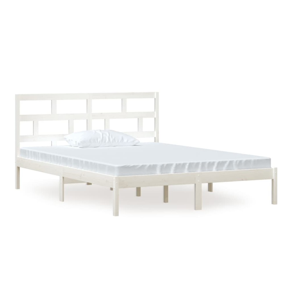vidaXL Cadru de pat King Size, alb, 150x200 cm, lemn masiv