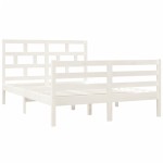 vidaXL Cadru de pat dublu, alb, 135x190 cm, lemn masiv