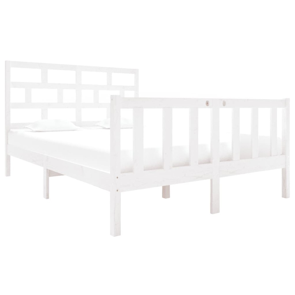 vidaXL Cadru de pat dublu, alb, 135x190 cm, lemn masiv de pin