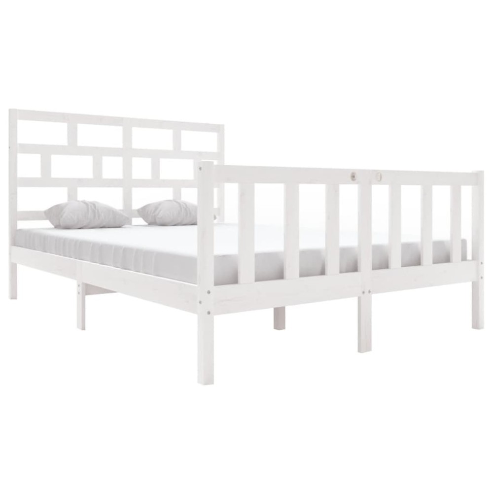 vidaXL Cadru de pat King Size, alb, 150x200 cm, lemn masiv de pin