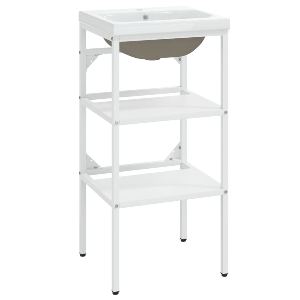 vidaXL Cadru lavoar baie cu chiuvetă încorporată, alb, fier