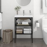 vidaXL Cadru lavoar baie cu chiuvetă încorporată, negru, fier vidaXL Cadru lavoar baie cu chiuvetă încorporată, negru, fier