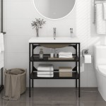 vidaXL Cadru lavoar baie cu chiuvetă încorporată, negru, fier vidaXL Cadru lavoar baie cu chiuvetă încorporată, negru, fier
