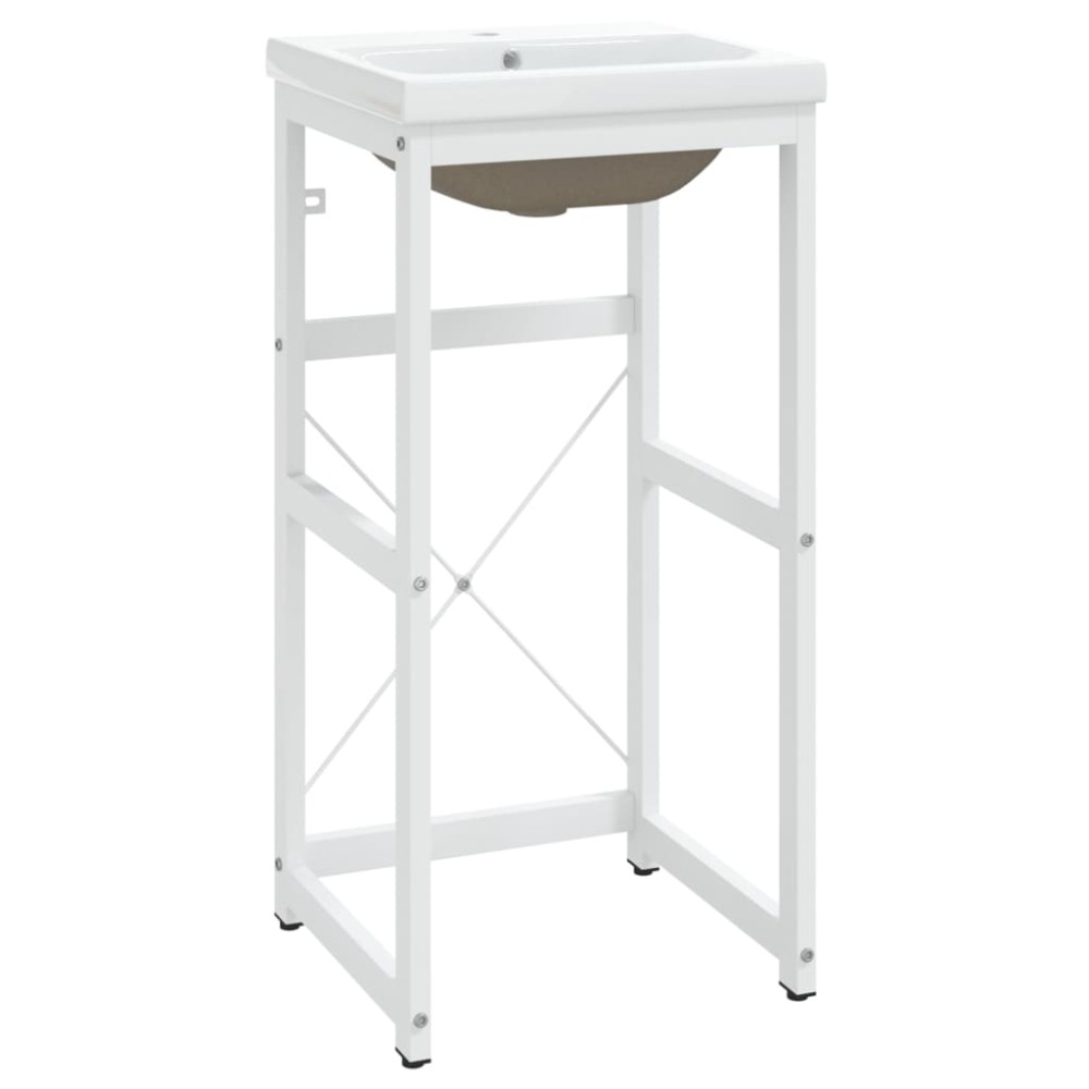 vidaXL Cadru lavoar baie cu chiuvetă încorporată, alb, fier