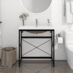 vidaXL Cadru lavoar baie cu chiuvetă încorporată, negru, fier vidaXL Cadru lavoar baie cu chiuvetă încorporată, negru, fier