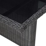 vidaXL Masă de grădină, negru, 200 x 100 x 74 cm, sticlă și poliratan