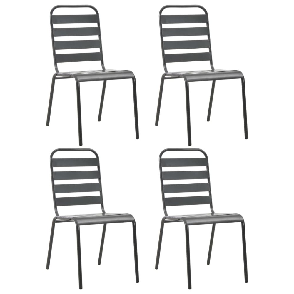vidaXL Scaune de exterior, 4 buc., gri închis, oțel, design lamelar