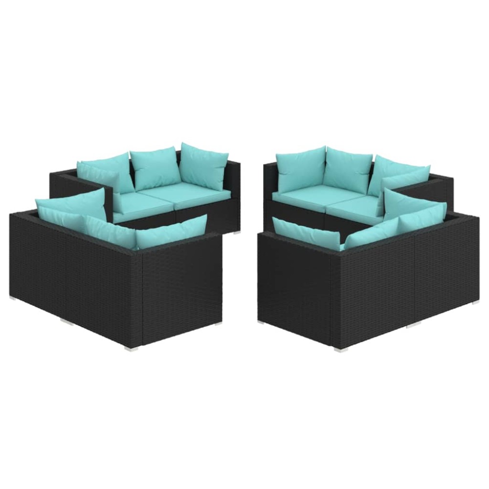 vidaXL Set mobilier de grădină cu perne, 8 piese, negru, poliratan