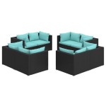 vidaXL Set mobilier de grădină cu perne, 8 piese, negru, poliratan
