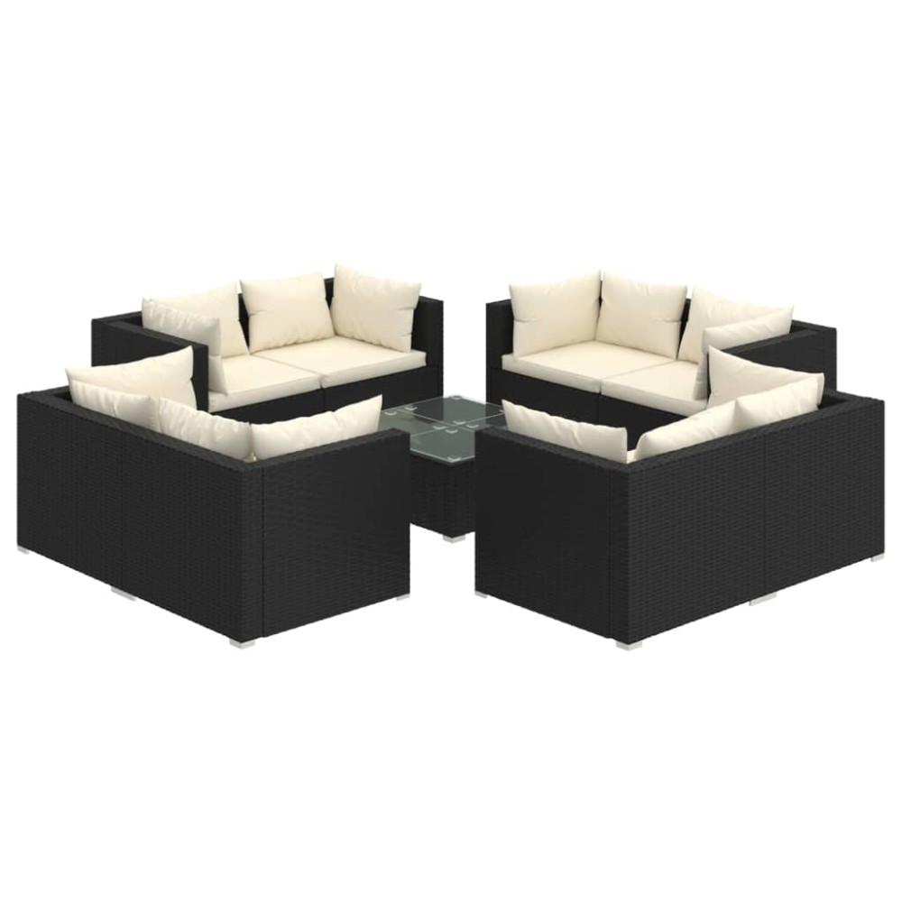 vidaXL Set mobilier de grădină cu perne, 9 piese, negru, poliratan