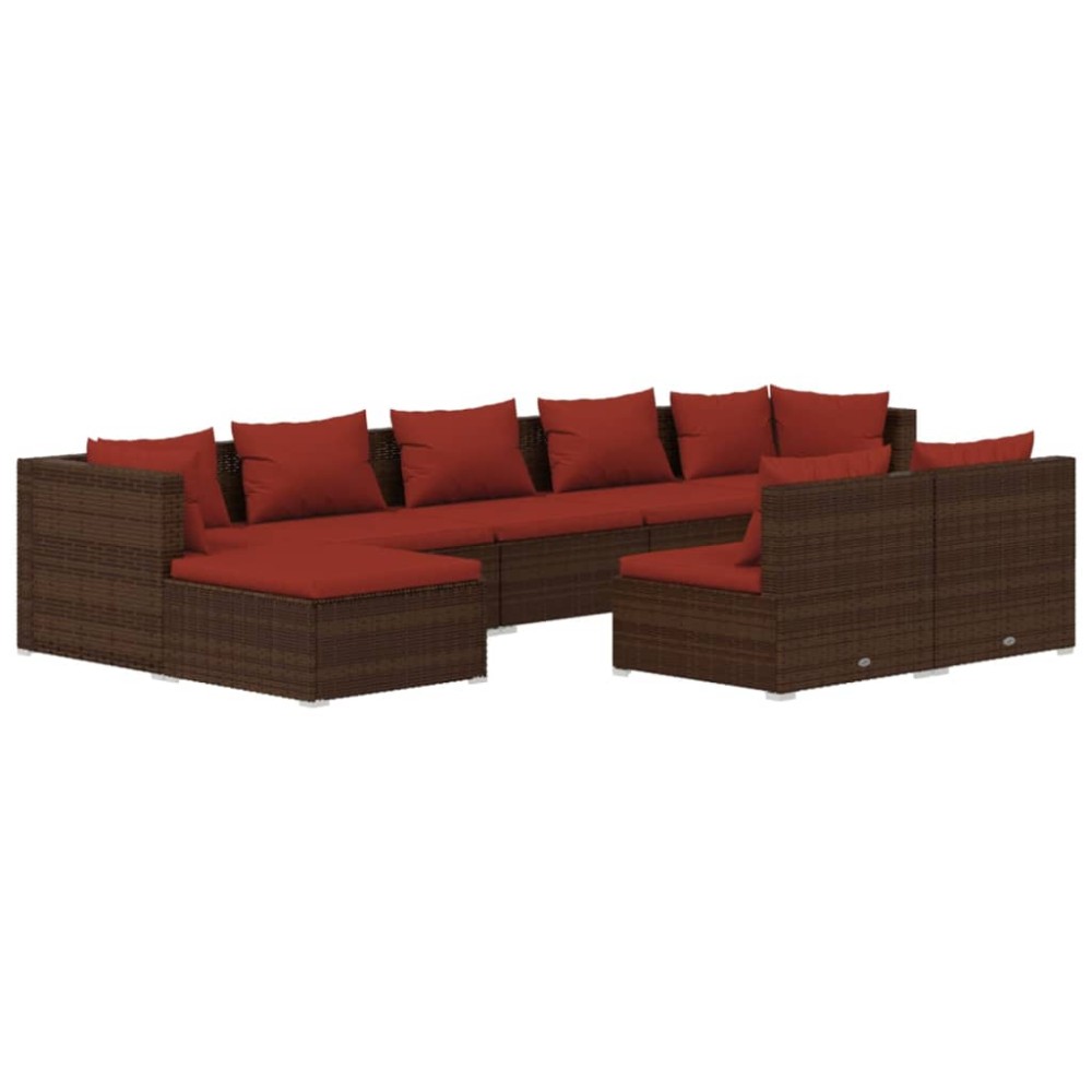 vidaXL Set mobilier de grădină cu perne, 9 piese, maro, poliratan
