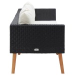 vidaXL Canapea de grădină cu 3 locuri, cu perne, negru, poliratan