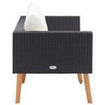 vidaXL Canapea de grădină cu 2 locuri, cu perne, negru, poliratan