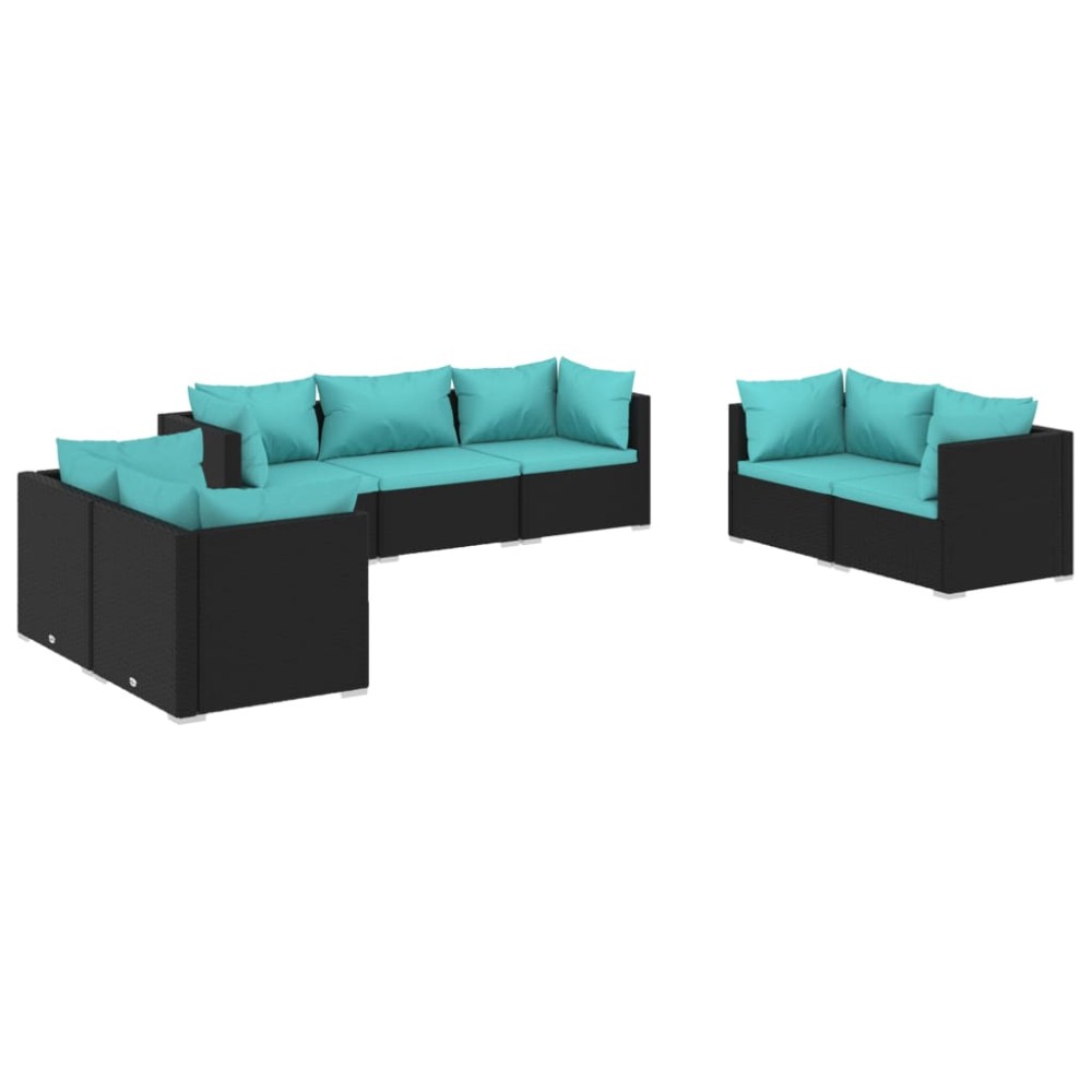 vidaXL Set mobilier de grădină cu perne, 7 piese, negru, poliratan