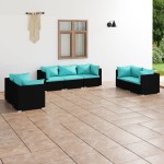 vidaXL Set mobilier de grădină cu perne, 7 piese, negru, poliratan vidaXL Set mobilier de grădină cu perne, 7 piese, negru, poliratan