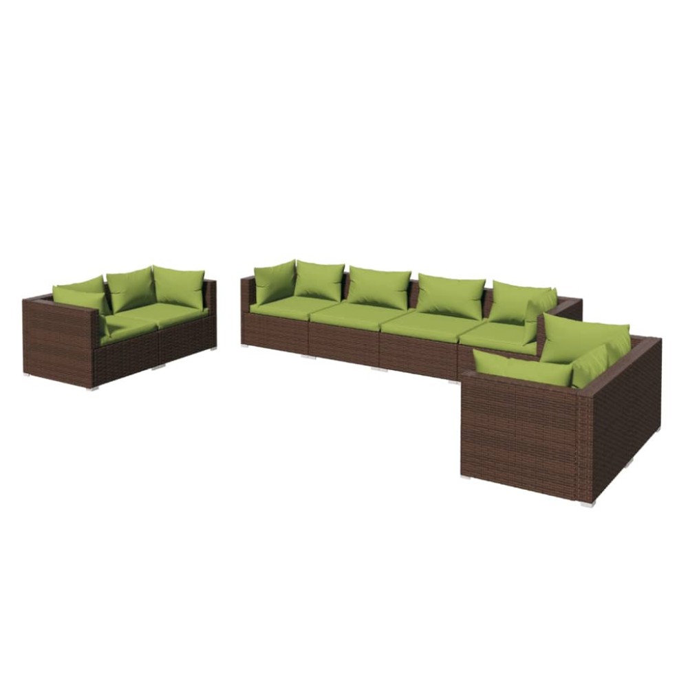vidaXL Set mobilier de grădină cu perne, 8 piese, maro, poliratan