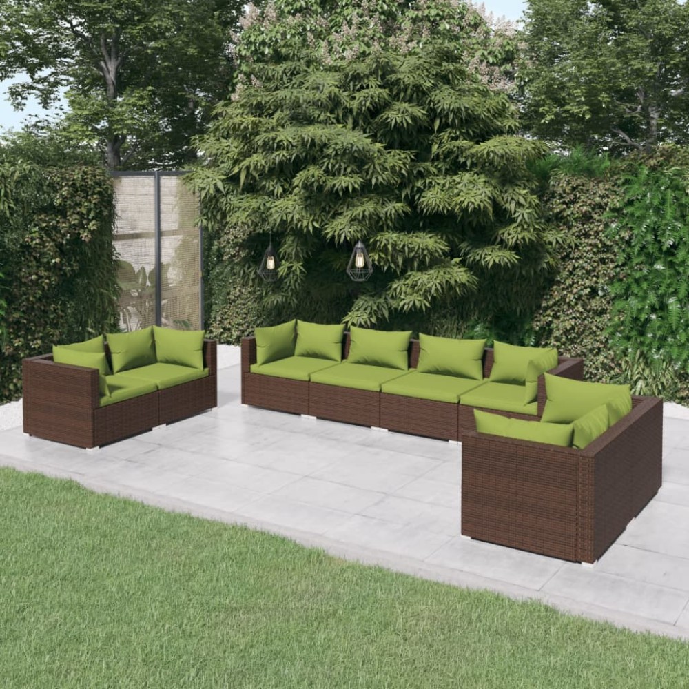 vidaXL Set mobilier de grădină cu perne, 8 piese, maro, poliratan