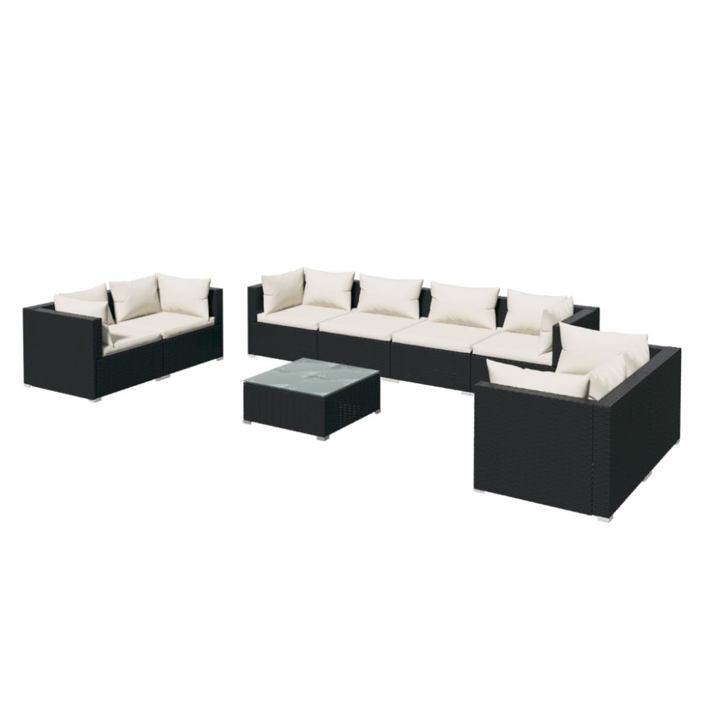 vidaXL Set mobilier de grădină cu perne, 9 piese, negru, poliratan