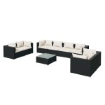 vidaXL Set mobilier de grădină cu perne, 9 piese, negru, poliratan