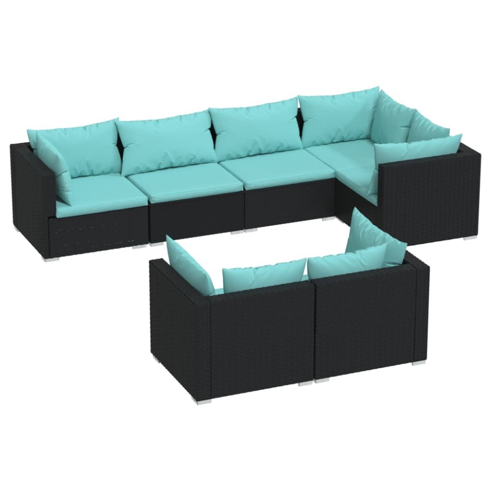 vidaXL Set mobilier de grădină cu perne, 7 piese, negru, poliratan