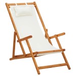 vidaXL Scaun de plajă pliabil, crem, lemn masiv de eucalipt, textil vidaXL Scaun de plajă pliabil, crem, lemn masiv de eucalipt, textil
