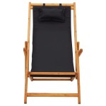 vidaXL Scaun de plajă pliabil, negru, lemn masiv de eucalipt, textil vidaXL Scaun de plajă pliabil, negru, lemn masiv de eucalipt, textil