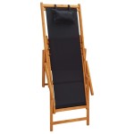 vidaXL Scaun de plajă pliabil, negru, lemn masiv de eucalipt, textil vidaXL Scaun de plajă pliabil, negru, lemn masiv de eucalipt, textil