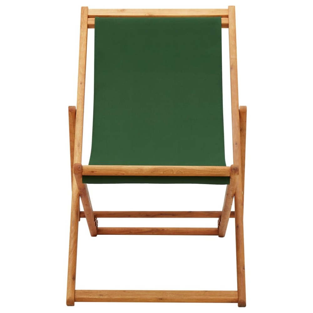 vidaXL Scaun de plajă pliabil, verde, lemn de eucalipt și țesătură