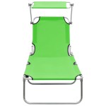 vidaXL Șezlong pliabil cu baldachin, oțel, verde măr vidaXL Șezlong pliabil cu baldachin, oțel, verde măr