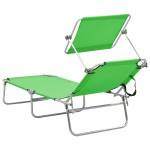 vidaXL Șezlong pliabil cu baldachin, oțel, verde măr vidaXL Șezlong pliabil cu baldachin, oțel, verde măr