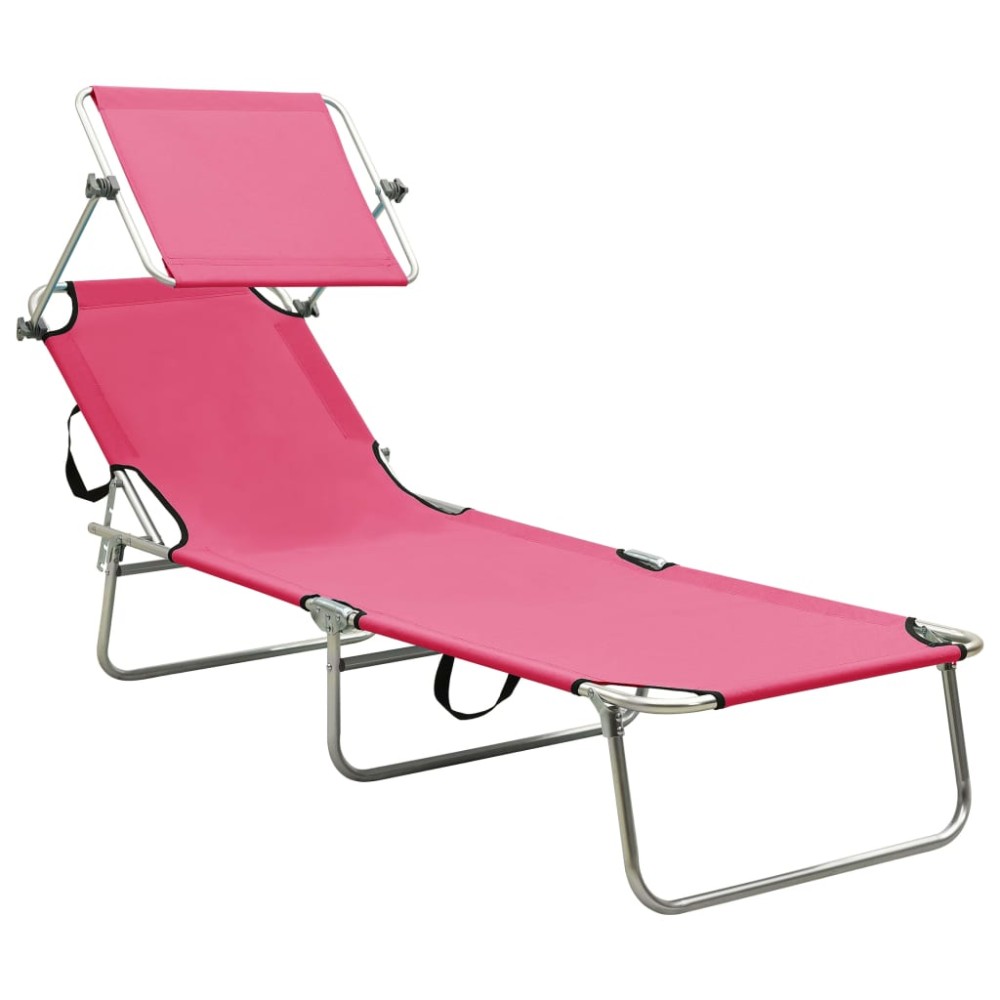 vidaXL Șezlong pliabil cu baldachin, oțel, roz magenta