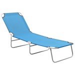 vidaXL Șezlong de plajă pliabil, albastru turcoaz, oțel și textil vidaXL Șezlong de plajă pliabil, albastru turcoaz, oțel și textil