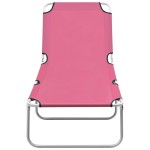 vidaXL Șezlong de plajă pliabil, roz, oțel și material textil vidaXL Șezlong de plajă pliabil, roz, oțel și material textil