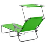 vidaXL Șezlong cu baldachin, verde, oțel vidaXL Șezlong cu baldachin, verde, oțel