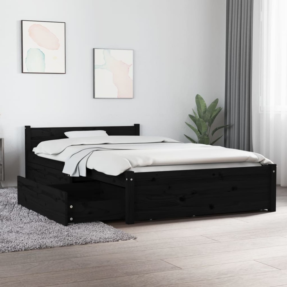vidaXL Cadru de pat cu sertare, negru, 90x200 cm