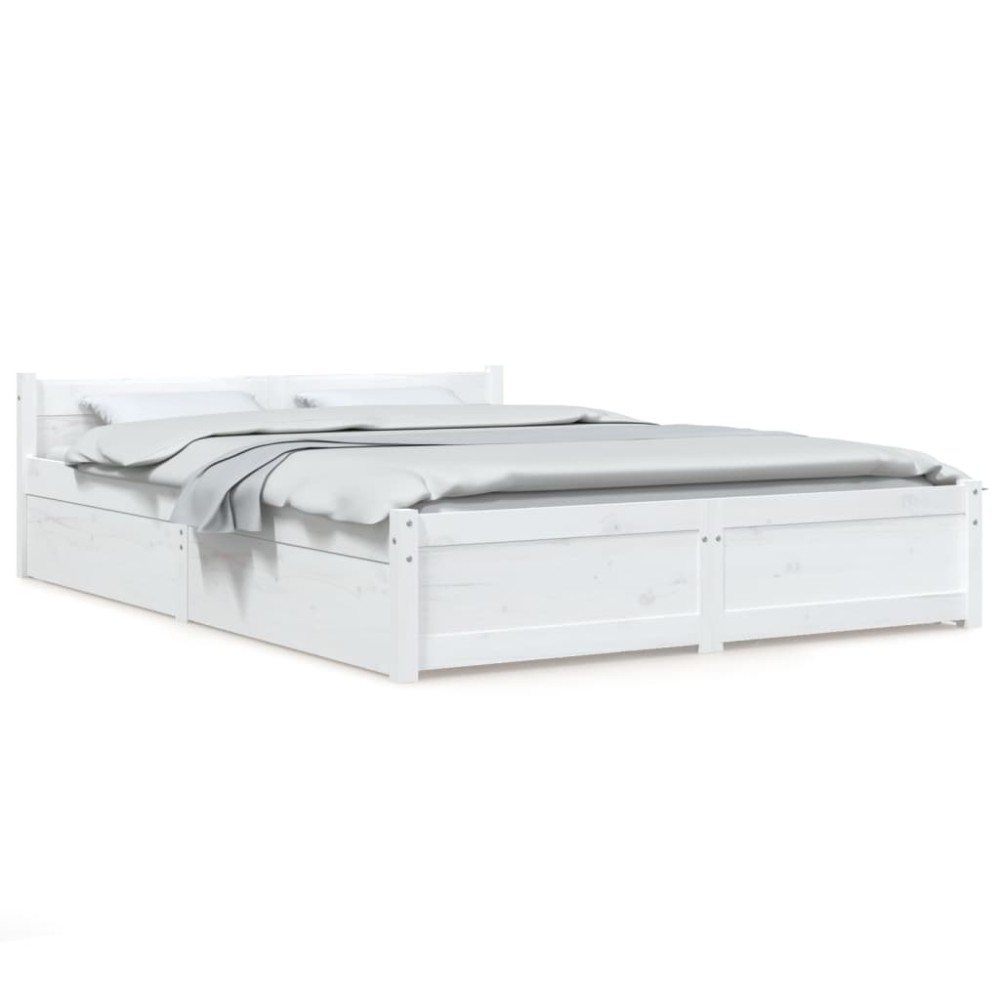 vidaXL Cadru de pat cu sertare Double, alb, 135x190 cm