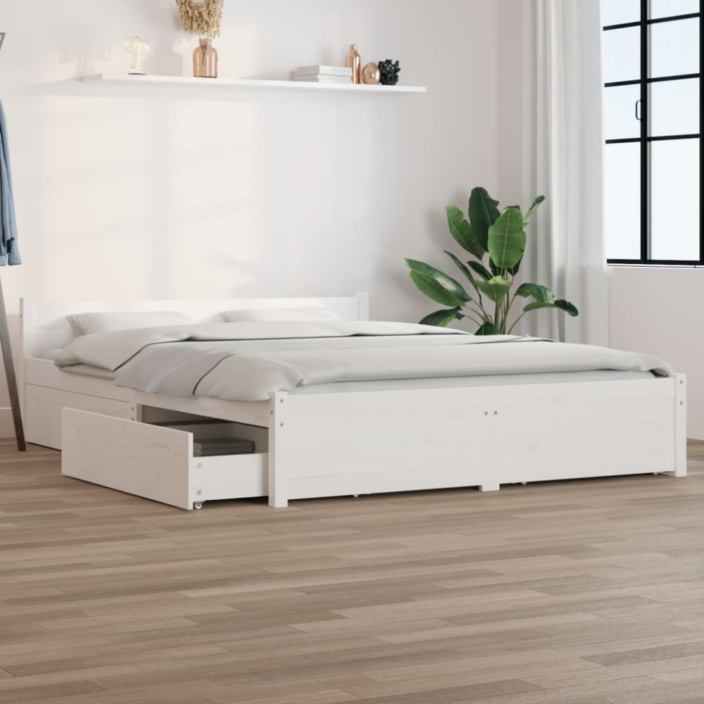 vidaXL Cadru de pat cu sertare Double, alb, 135x190 cm