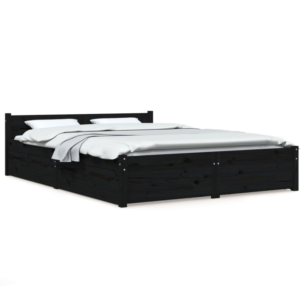 vidaXL Cadru de pat cu sertare Double, negru, 135x190 cm