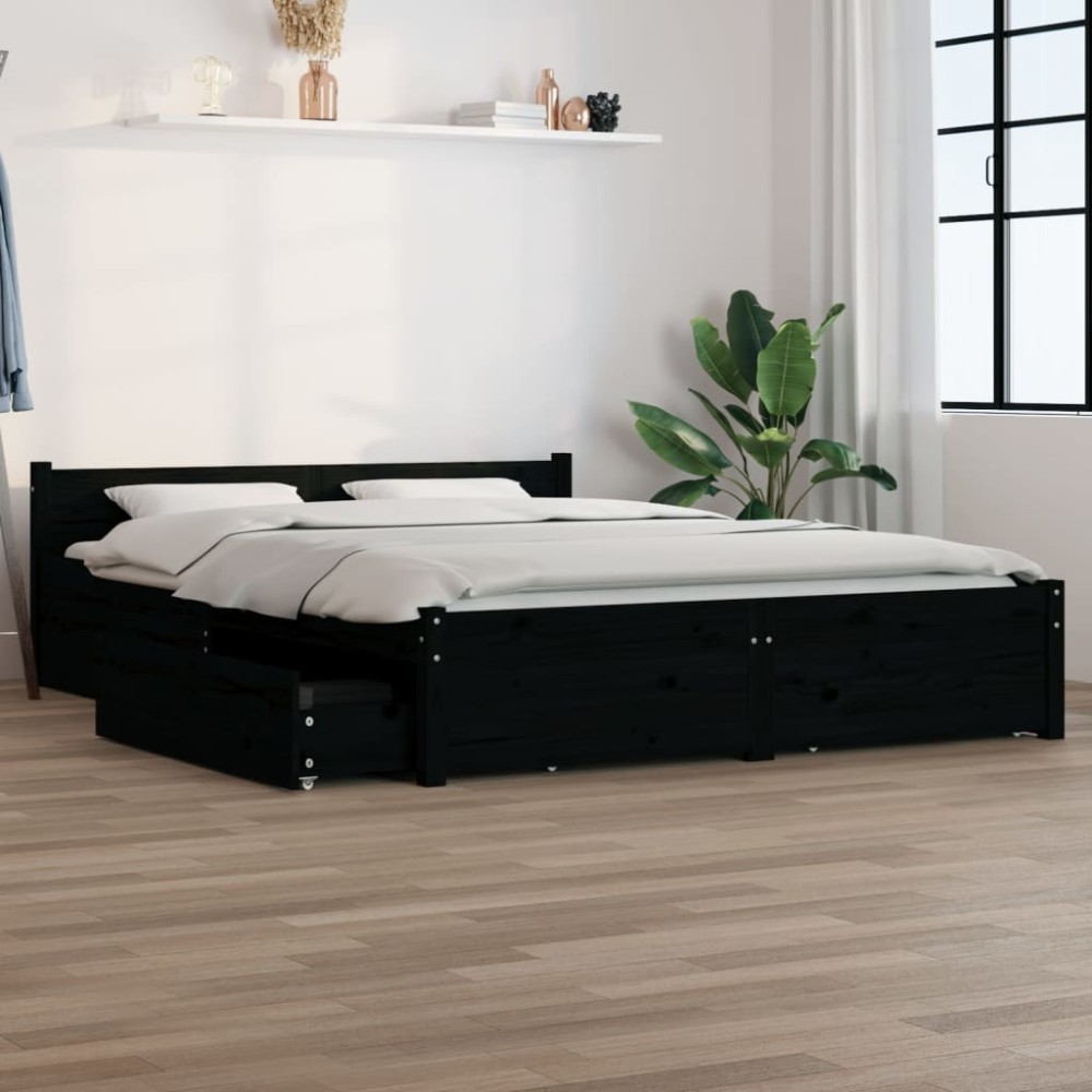 vidaXL Cadru de pat cu sertare Double, negru, 135x190 cm
