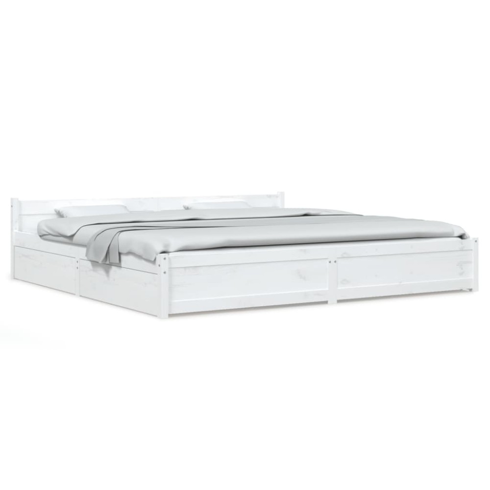 vidaXL Cadru de pat cu sertare Super King, alb, 180x200 cm