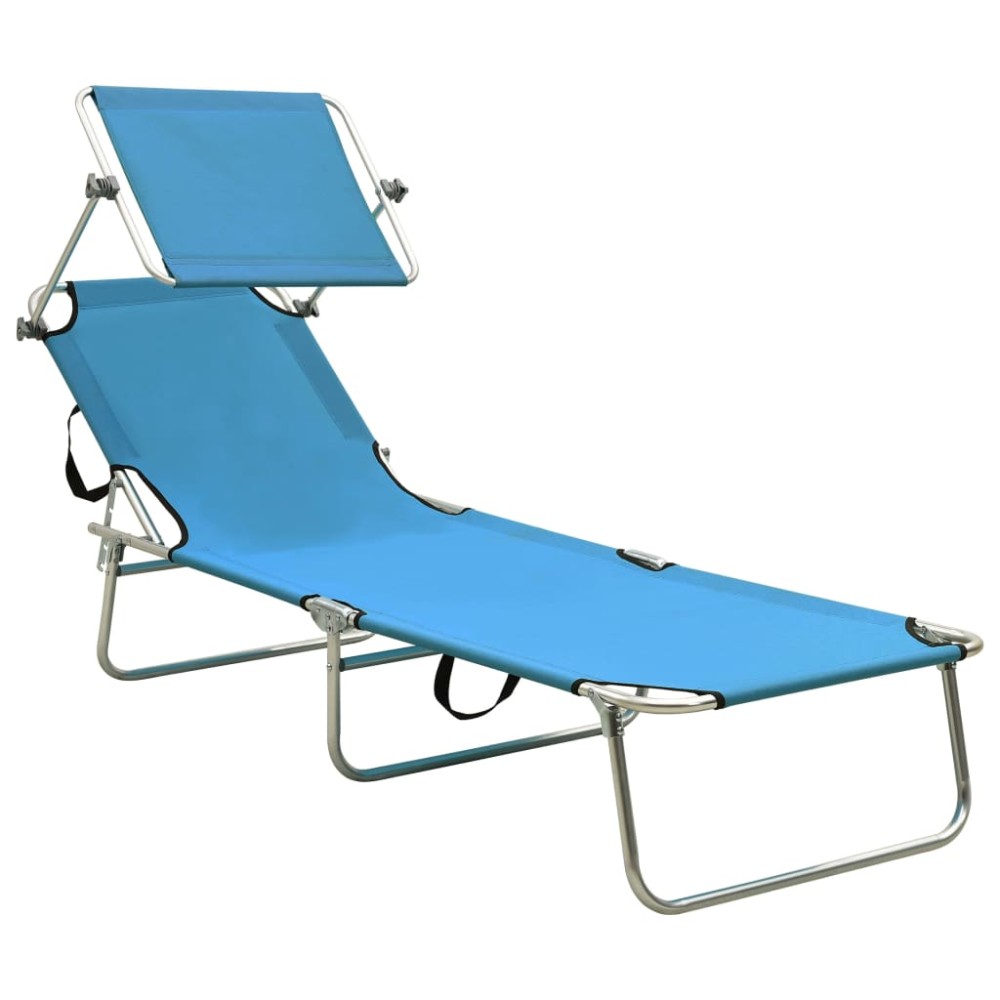 vidaXL Șezlong pliabil cu copertină, albastru, aluminiu