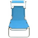 vidaXL Șezlong pliabil cu copertină, albastru, aluminiu vidaXL Șezlong pliabil cu copertină, albastru, aluminiu