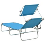 vidaXL Șezlong pliabil cu copertină, albastru, aluminiu vidaXL Șezlong pliabil cu copertină, albastru, aluminiu